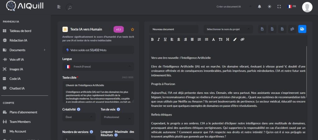 Texte IA vers humain AIQuill